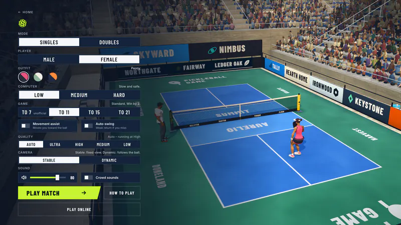 The match menu: pick a mode and a level